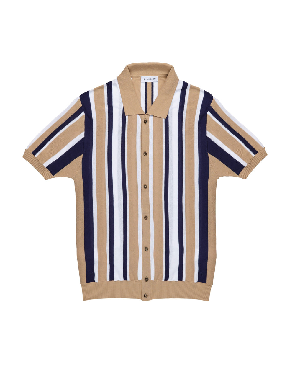 beige cotton crepe multi-striped knit shirt