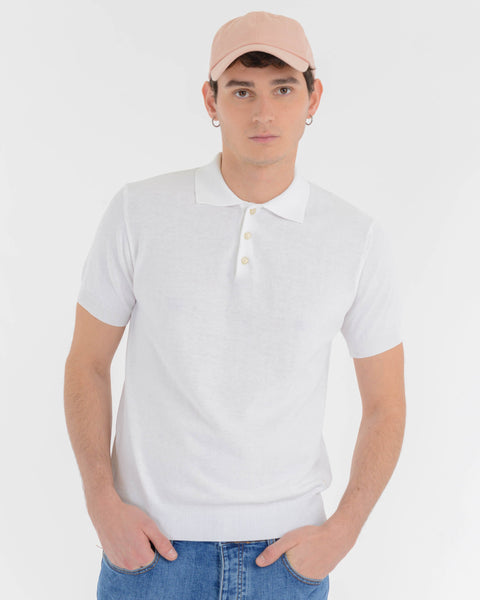 white cotton short-sleeved polo shirt