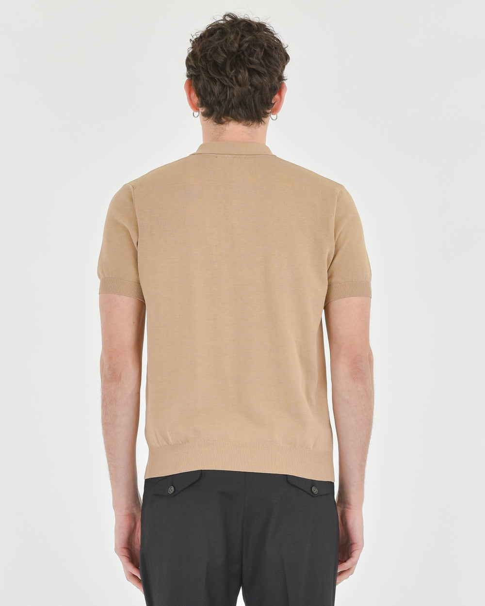 beige cotton short-sleeved polo shirt