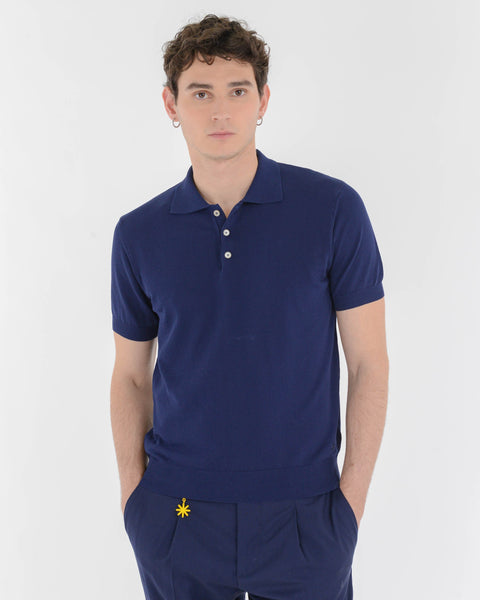 blue cotton short-sleeved polo shirt