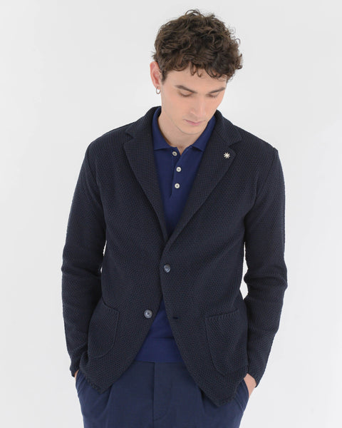 blue 3d cotton-blend knitted jacket
