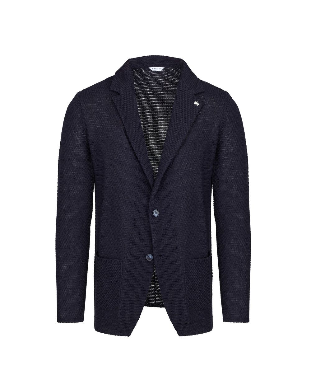 blue 3d cotton-blend knitted jacket