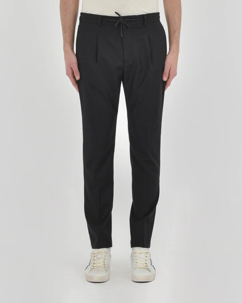 black stretch wool canvas jogging trousers