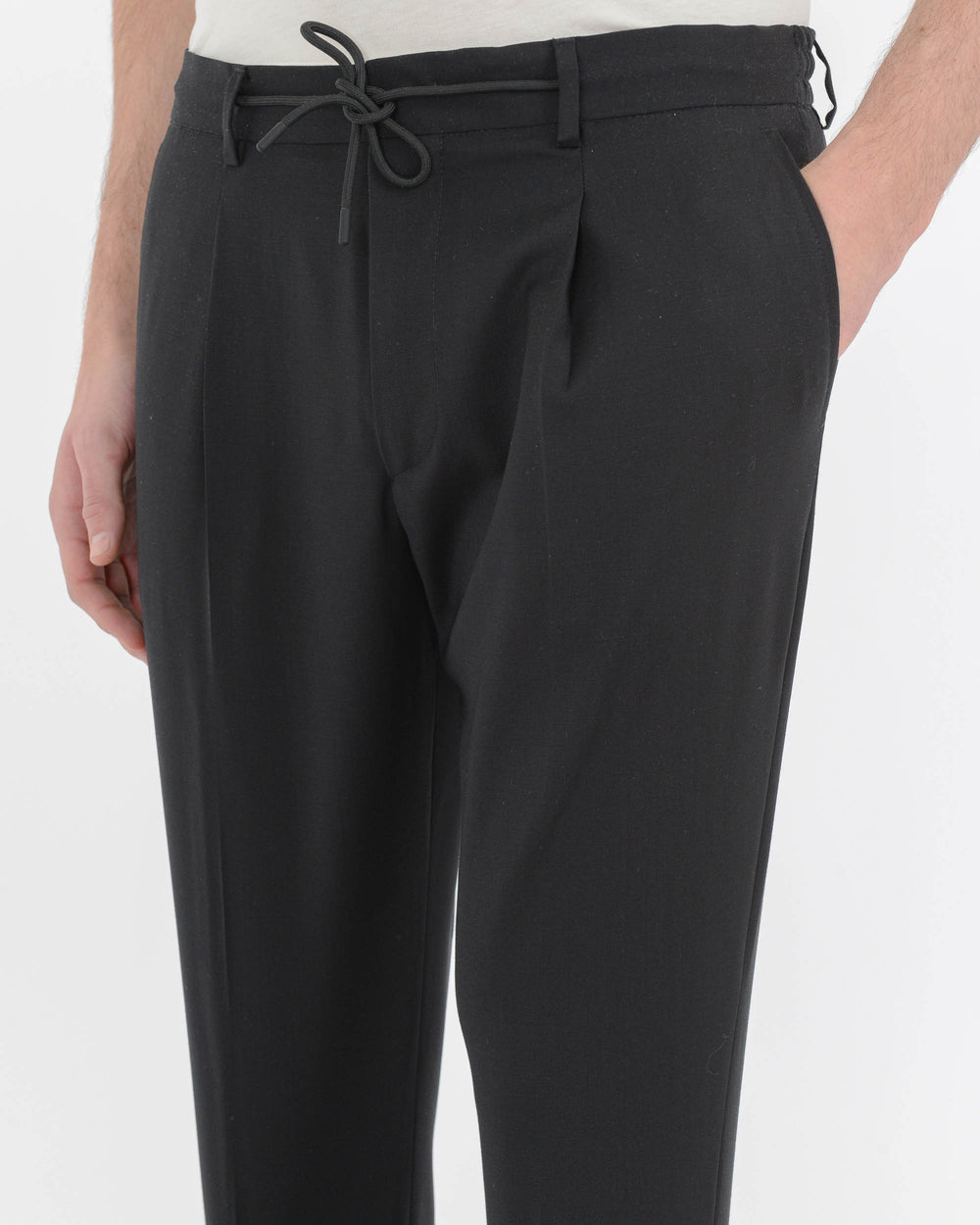 black stretch wool canvas jogging trousers