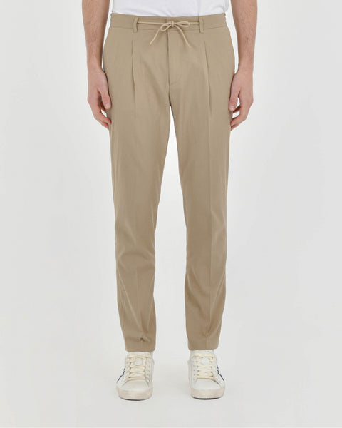beige stretch cotton blend seersucker jogging trousers
